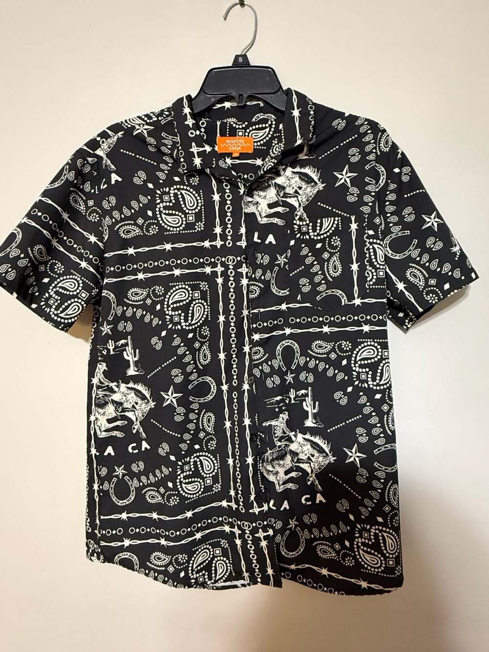 Negative Space Button-Up Shirt Size S Black Bandana Paisley Cowboy